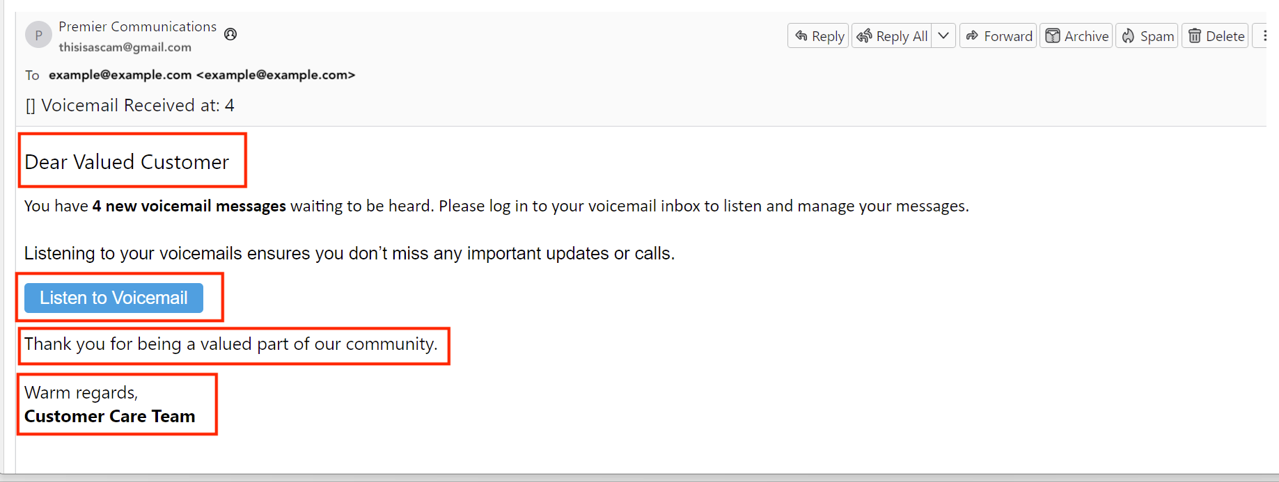 How to Spot Email Scam Example 2 first sign