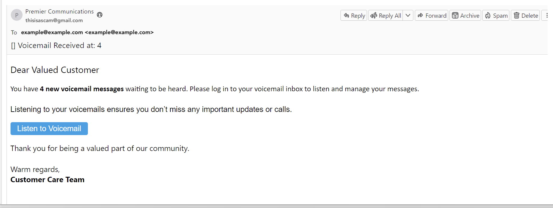 How to Spot Email Scam Example 2